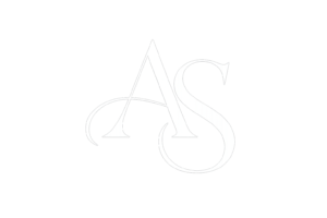 Elegant AS monogram logo in white serif lettering with intertwined initials on a transparent-style background.